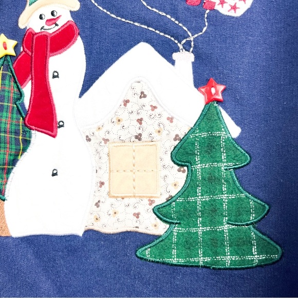 Bobbie Brooks Blue Vintage Style Textured Christmas Holiday Sweater - Picture 5 of 14